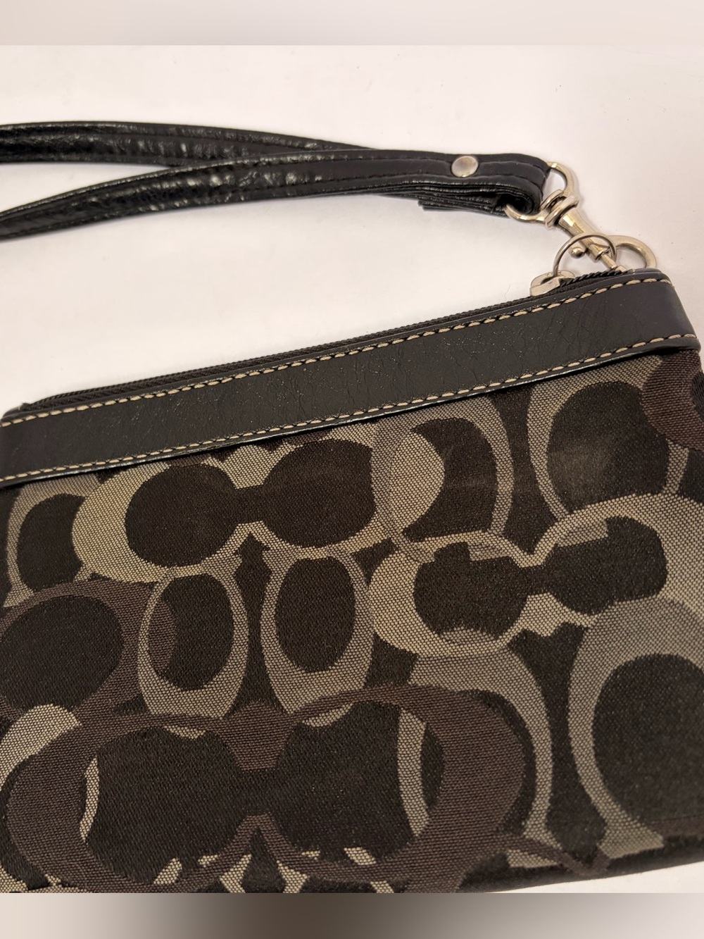 Coach Brown and Black Signature Canvas Wristlet
